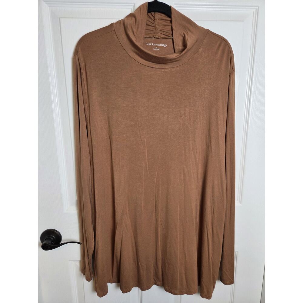 Soft Surroundings Shirt Womens 3X Brown Chloe Turtleneck Tunic Jersey Top